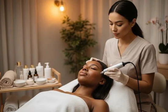 Aesthetician performing a facial treatment in a calm med spa